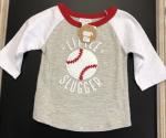 MudPie Gray Applique baseball Shirt 3/4 sleeve Little Slugger