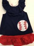Natalie Grant 2p Navy top w/applique Baseball red ruffle shorts