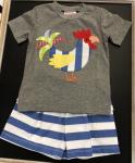 Natalie Grant Shorts Set Applique Chicken w/Blue stripe shorts with pockets