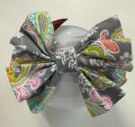 Millie Jay Headband Gray/White strip Floral Bow MJ04