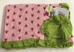 KK Custom Print Ruffle Toddler Blanket Lotus Watermelon w/Meadow Trim and Reverse