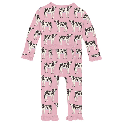 Kickee Pants Girl Ruffle Coverall w/2way zipper Cake Pop Cows