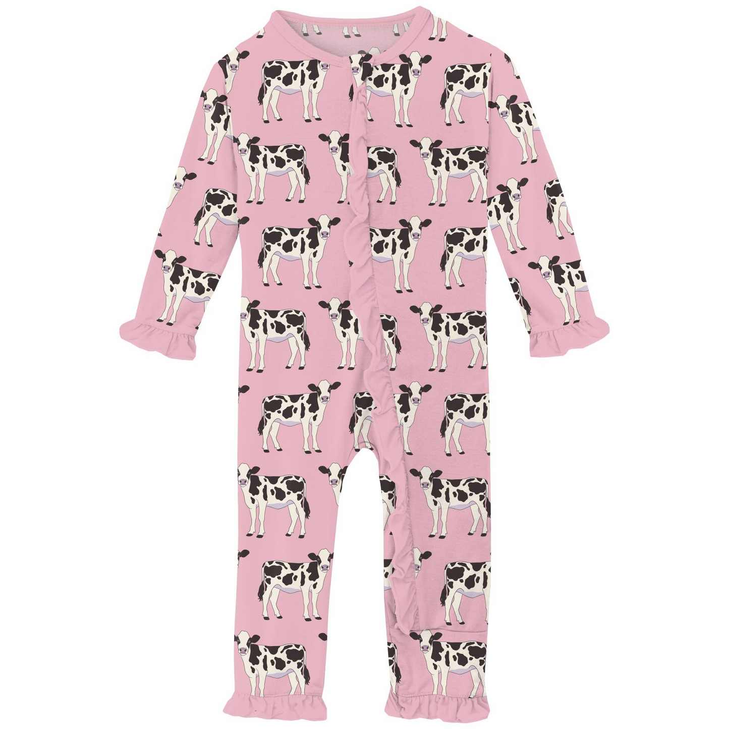 Kickee Pants Girl Ruffle Coverall w/2way zipper Cake Pop Cows