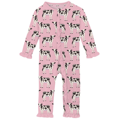 Kickee Pants Girl Ruffle Coverall w/2way zipper Cake Pop Cows