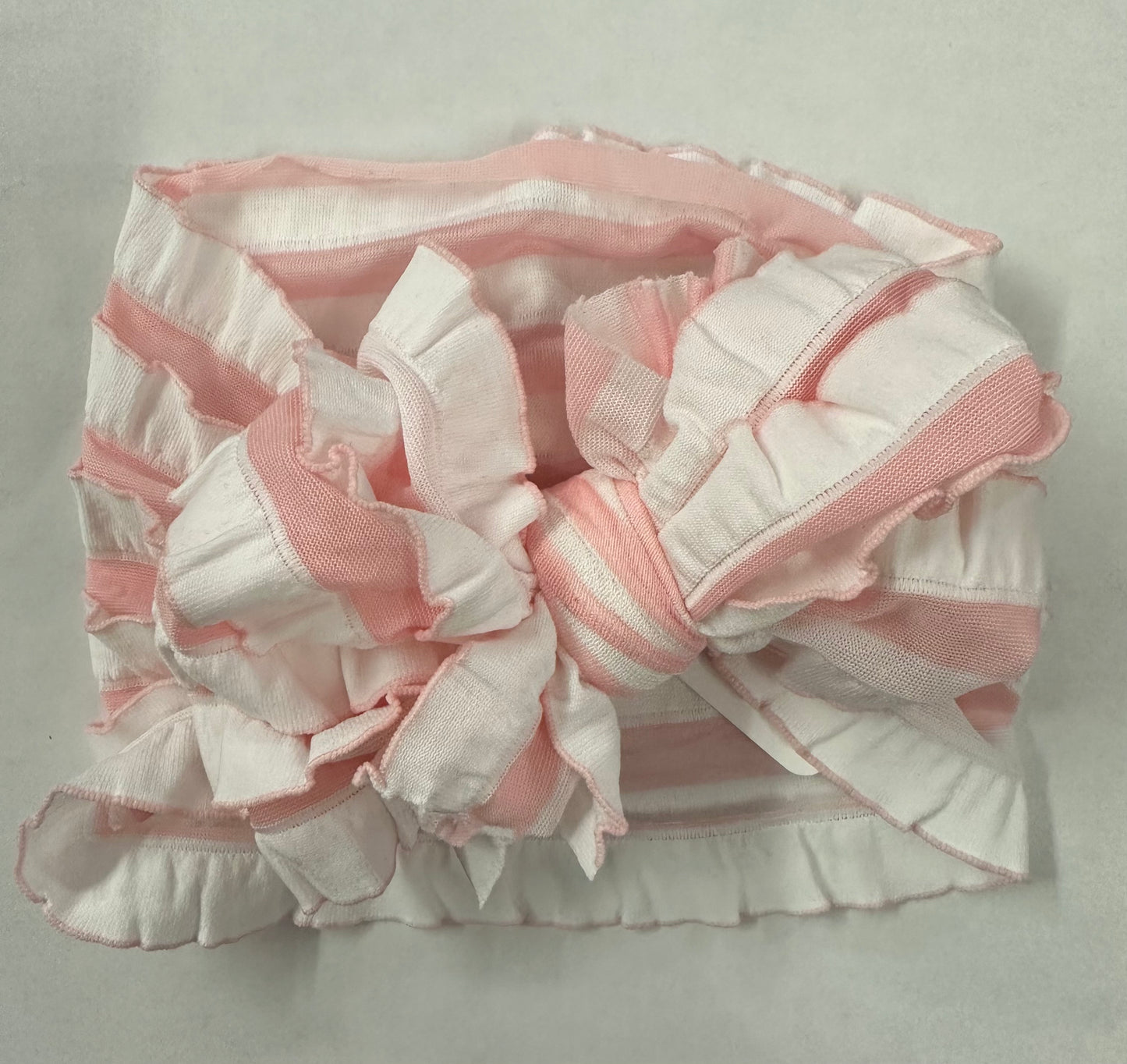 In Awe Ruffle Headband Pink and White Stripe