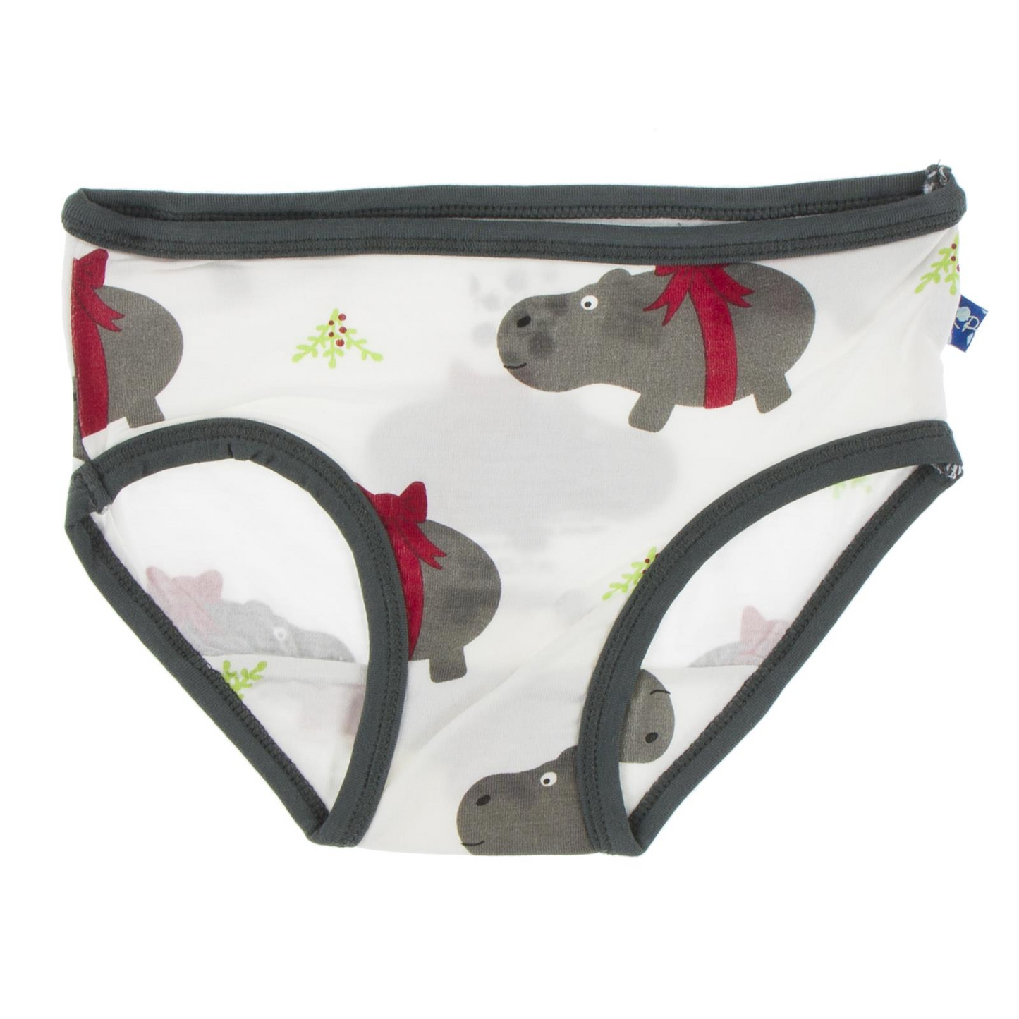 Kickee Pants Girl Underwear Natural Christmas Hippo