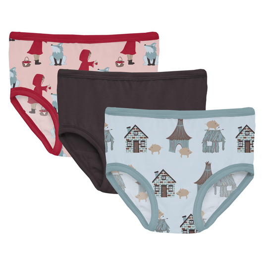 Kickee Pants Girl Underwear Set of 3 Little Red Let's Be Friends, Midnight & Illusion Blue 3 Little Pigs