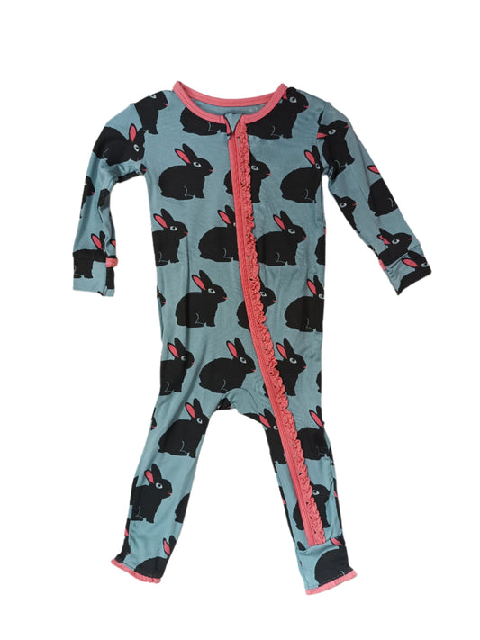 Kickee Pants Ruffle Coverall w/zipper Jade Forest Rabbit