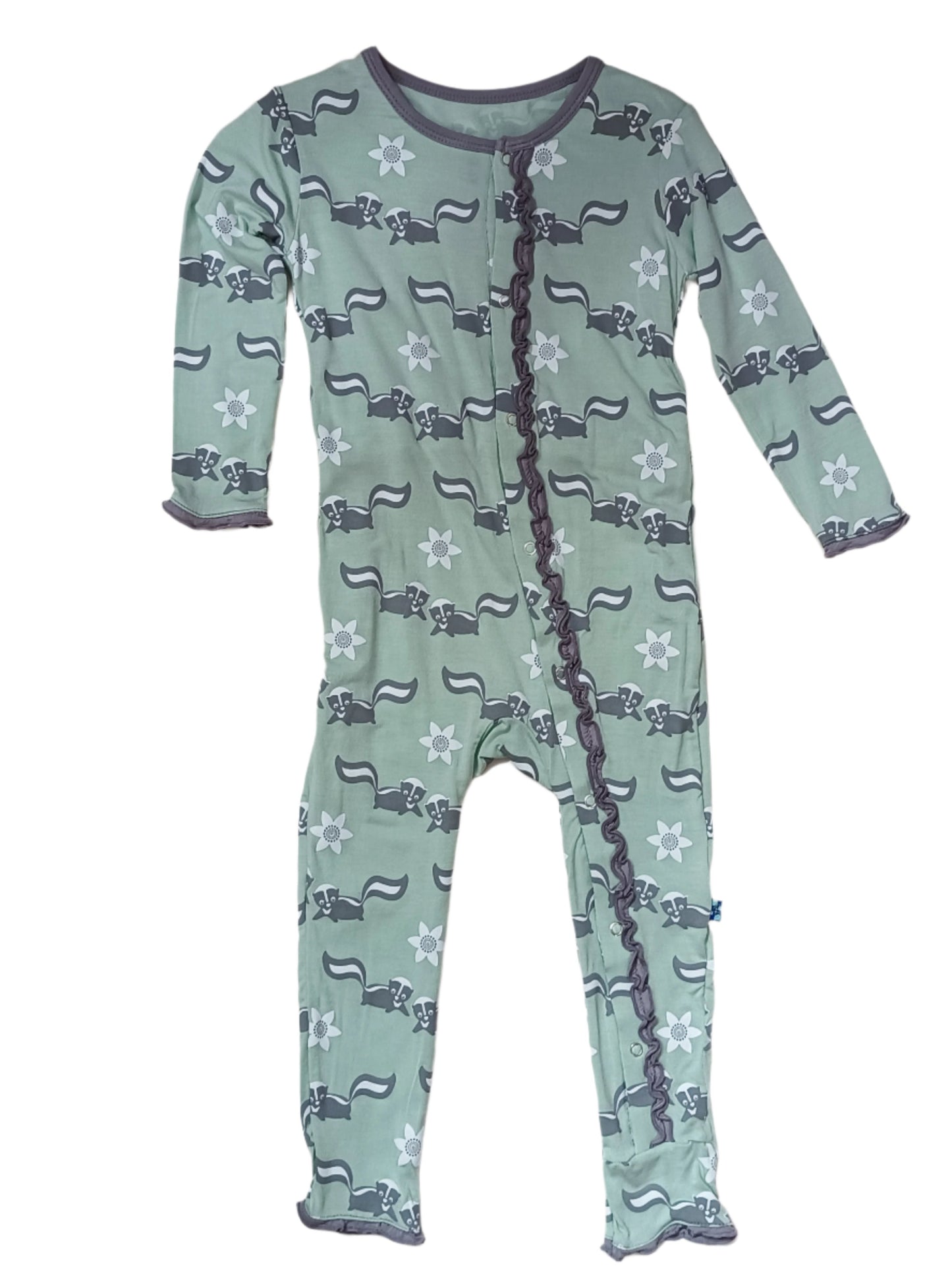 Kickee Pants Ruffle Coverall w/zipper Aloe Skunk