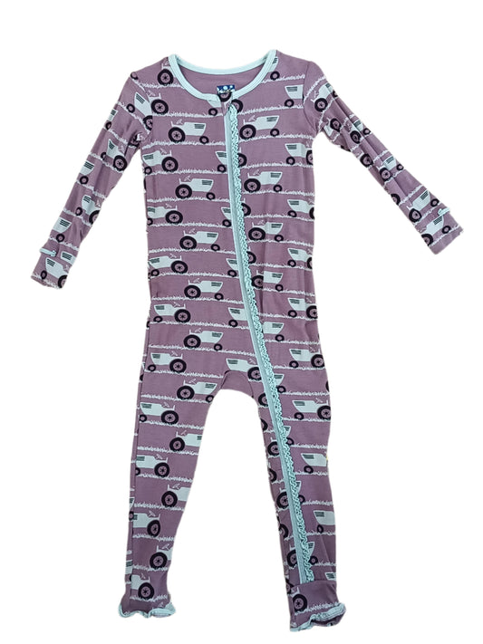 Kickee Pants Coverall w/zipper Raisin Tractor & Grass