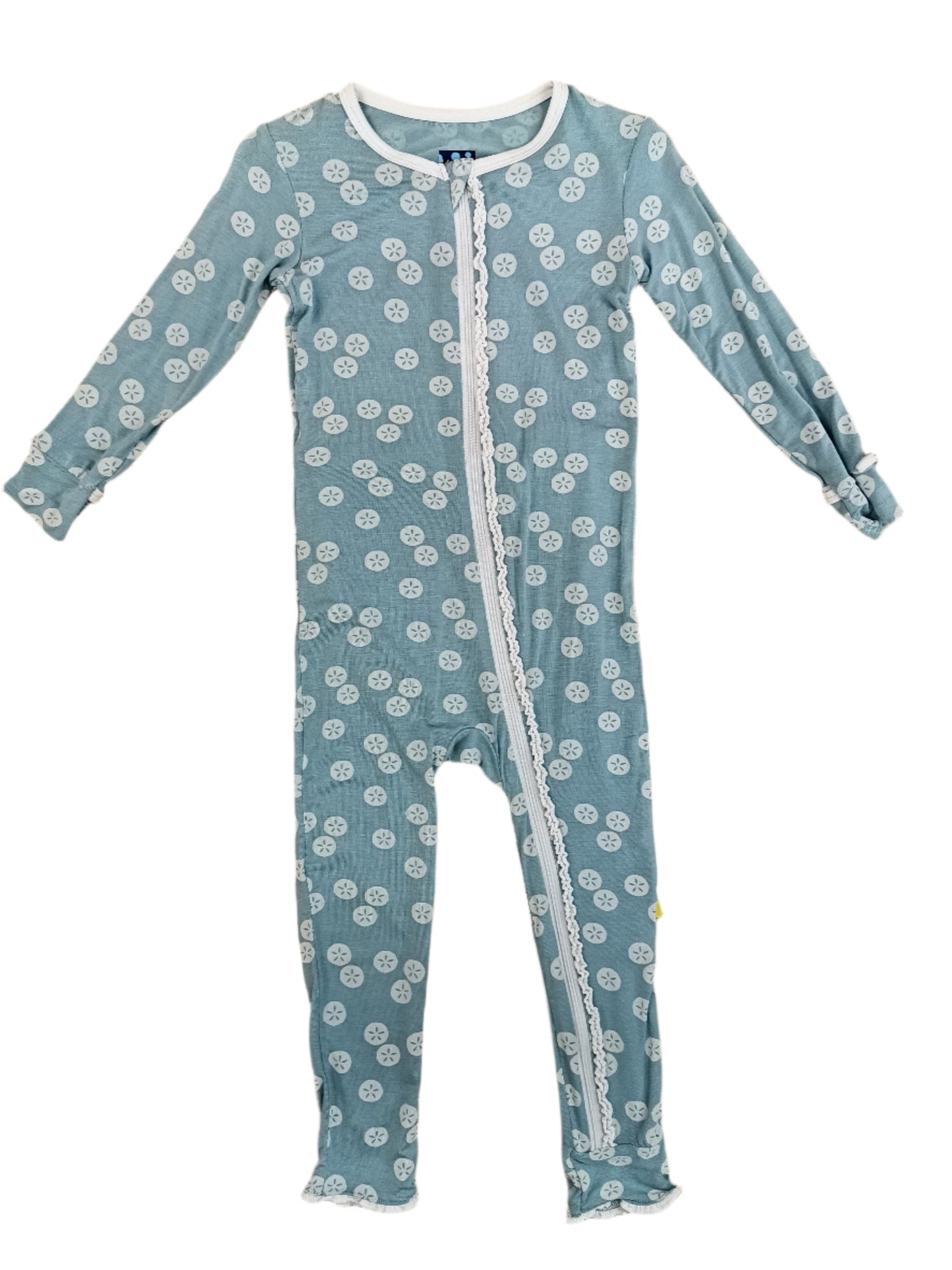 Kickee Pants Ruffle Coverall w/Zipper Jade Sand Dollar