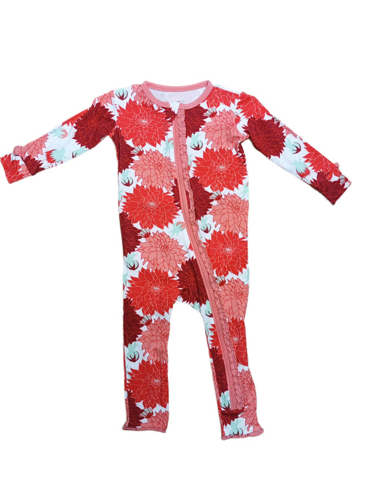 Kickee Pants Ruffle Coverall w/zipper Natural Dahlias