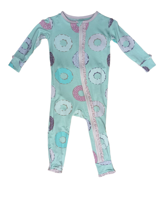 Kickee Pants Ruffle Coverall w/zipper Pistachio Donut