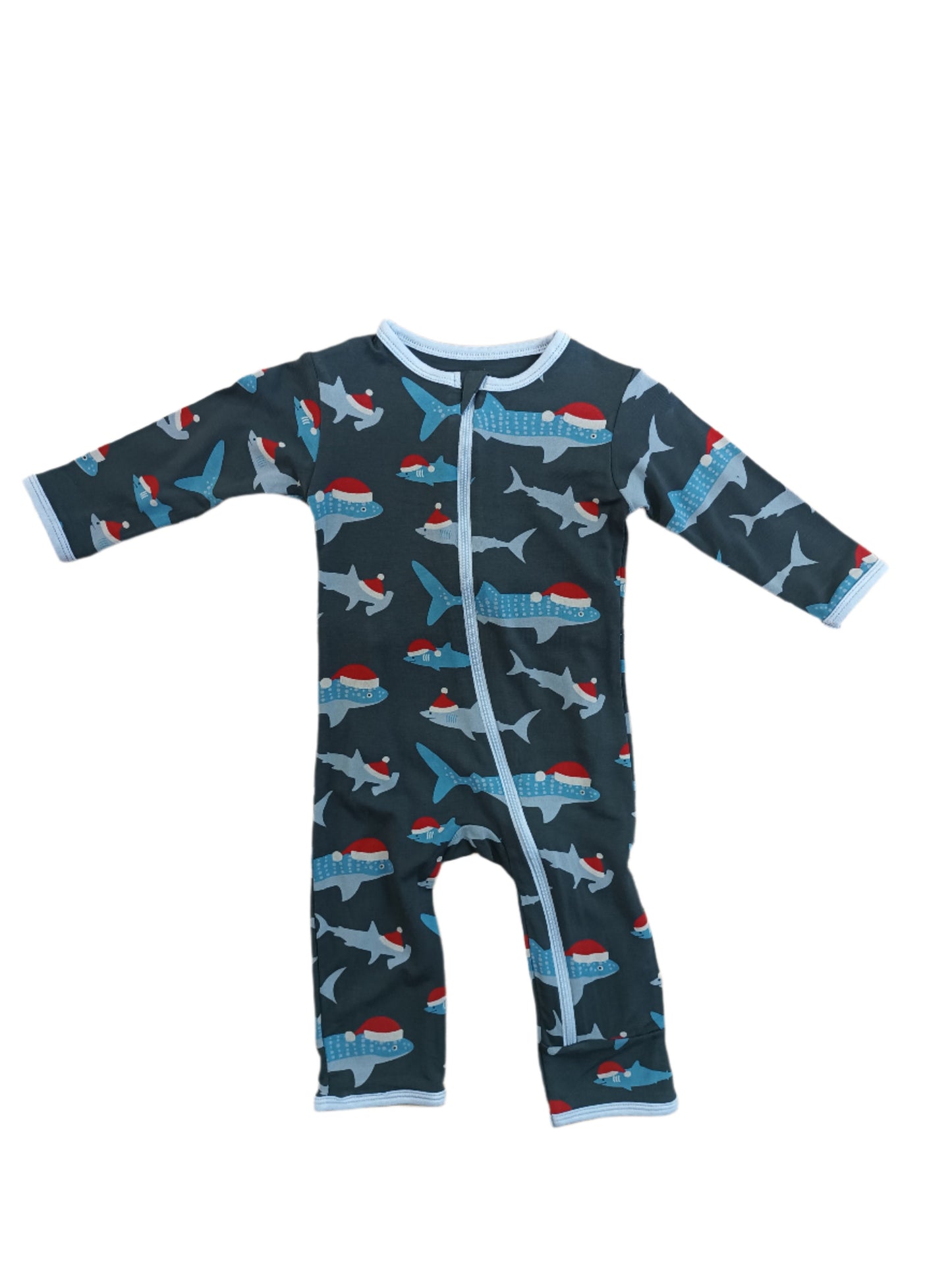 Kickee Pants Coverall w/zipper Pewter Santa Shark