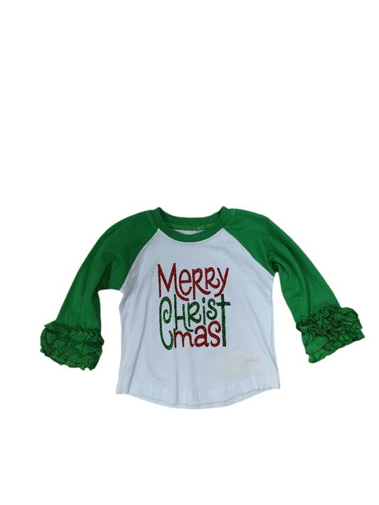 Lemon Tart Green Ruffle Sleeve Merry Christmas