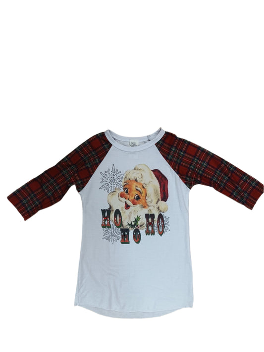 Bling A Gogo Plaid Sleeve Ho Ho Ho  Santa w/Bling