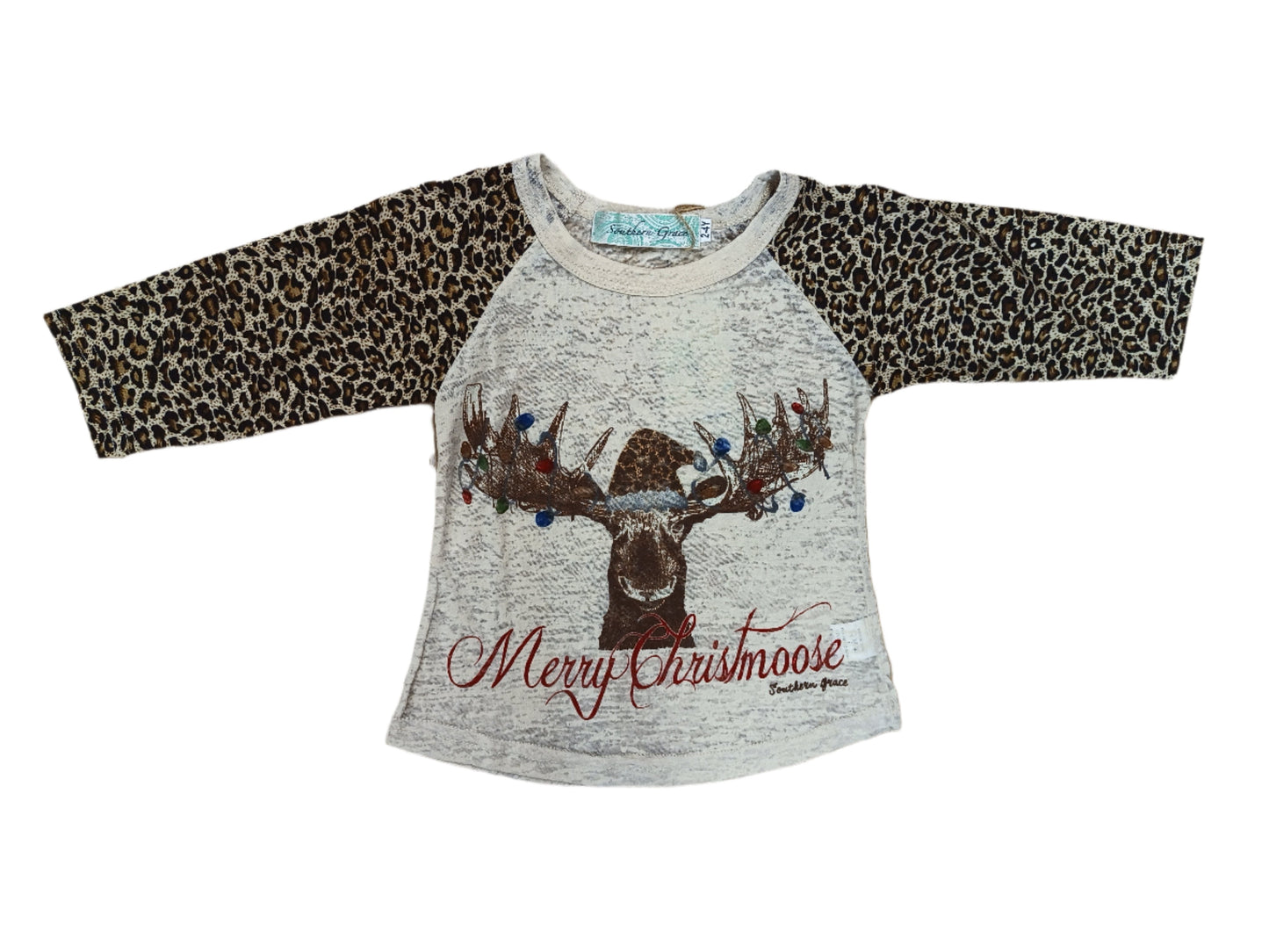 Southern Grace Leopard Sleeve Reindeer Merry Christmas