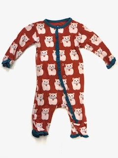 Kickee Pants Girl Ruffle Coverall w/Snaps Lucky Cat