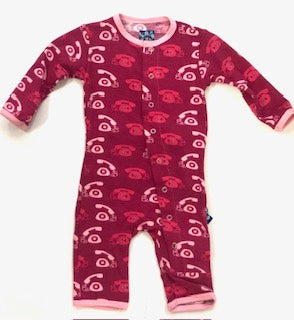 Kickee Pants Girl Coverall w/Snaps Berry Telephone