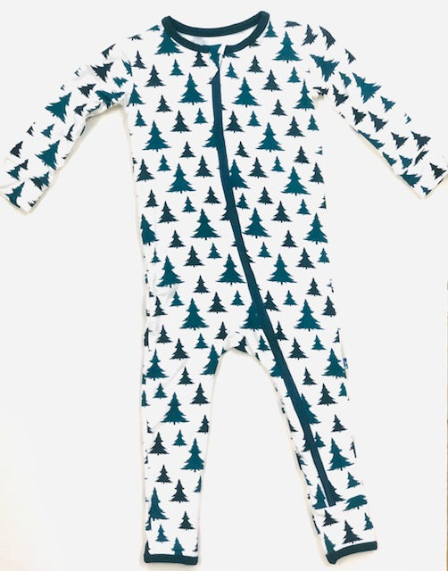 Kickee Pants Boy coverall w/Zipper Natural Christmas Trees