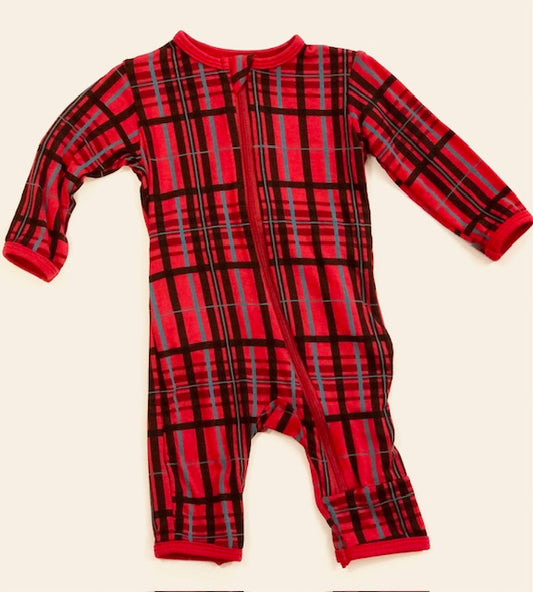 Kickee Pants Boy Coverall w/Zipper Christmas Plaid