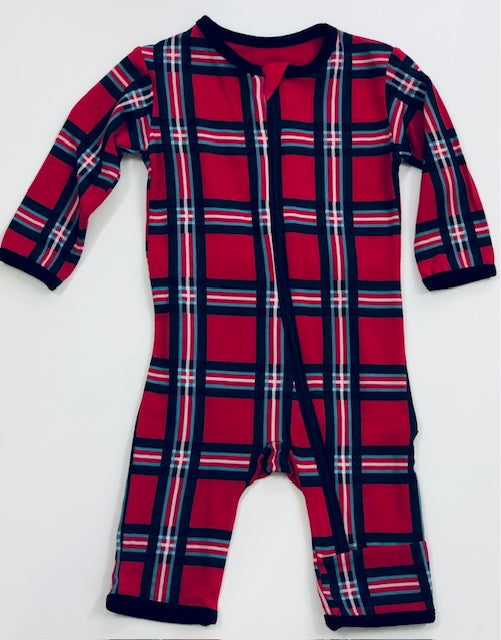 Kickee Pants Boy Coverall w/Zipper Christmas Plaid 2019