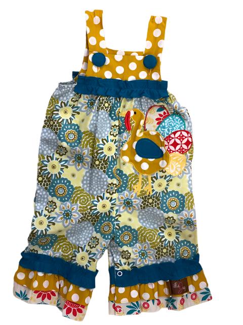 Millie Jay Romper Teal & Gold w/ Turkey Applique