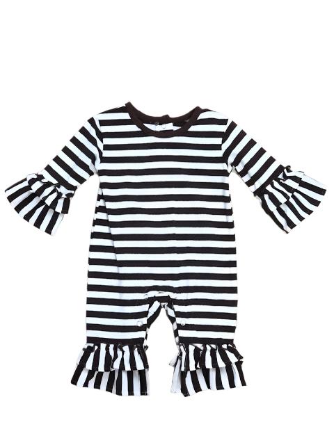 Be Mine Ruffle Romper Brown & White Stripe