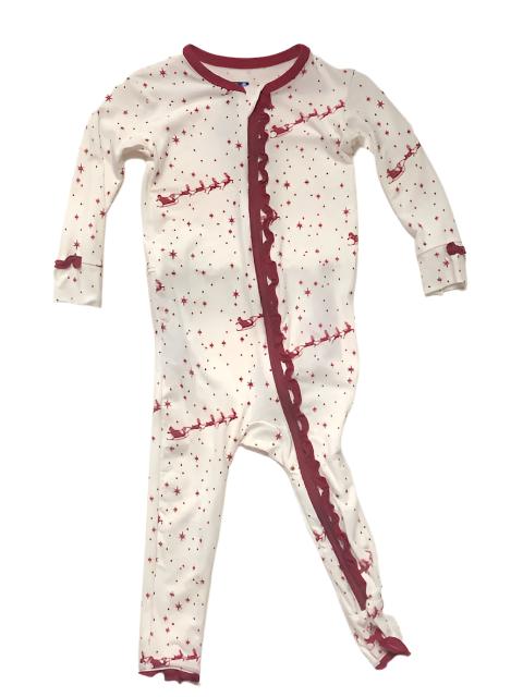 Kickee Pants Ruffle Coverall w/zipper Natural Flying Santa