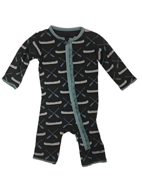 Kickee Pants Ruffle Coverall w/zipper Stone Paddles & Canoe