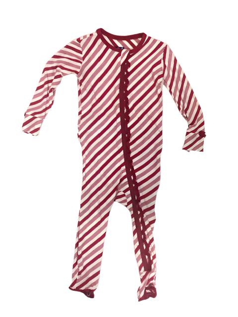 Kickee Pants Ruffle Coverall w/zipper Crimson Candy Cane stripe