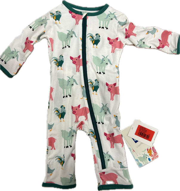 Kickee Pants Coverall w/ Zipper Natural Farm Animals