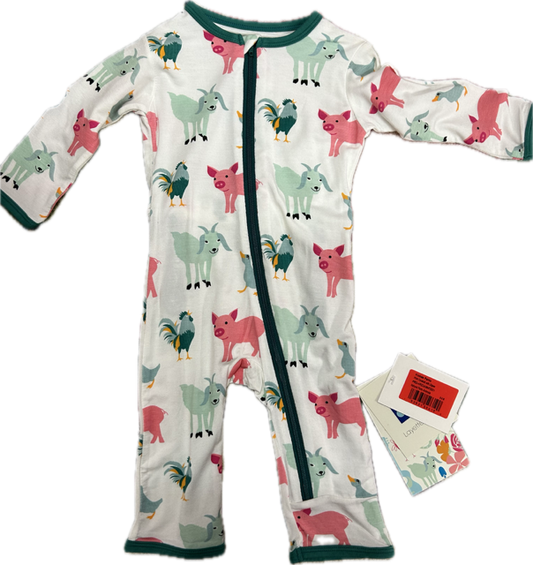 Kickee Pants Coverall w/ Zipper Natural Farm Animals