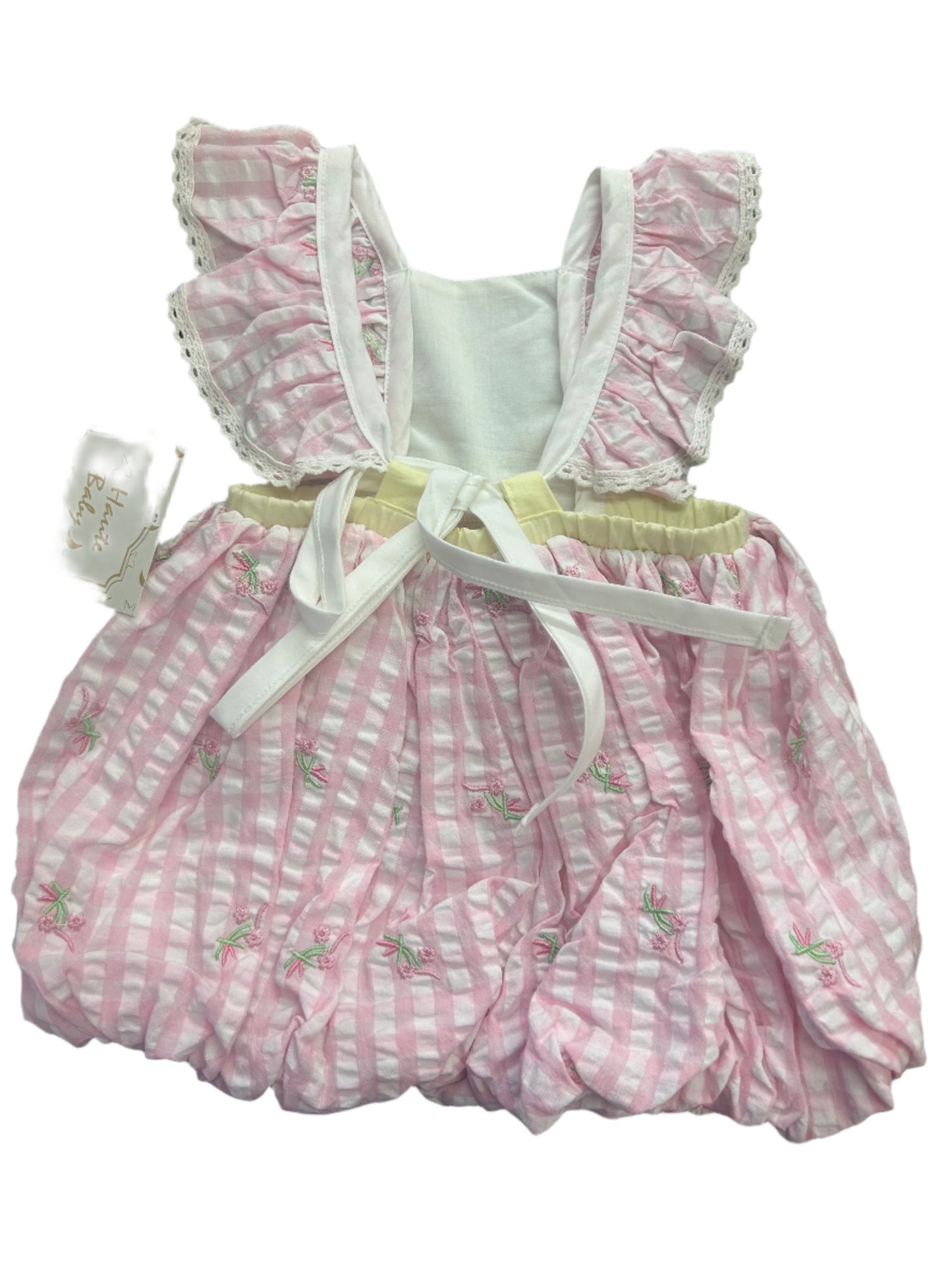 Haute Baby Pink Ging Sunsuit Bubble Romper TCP01