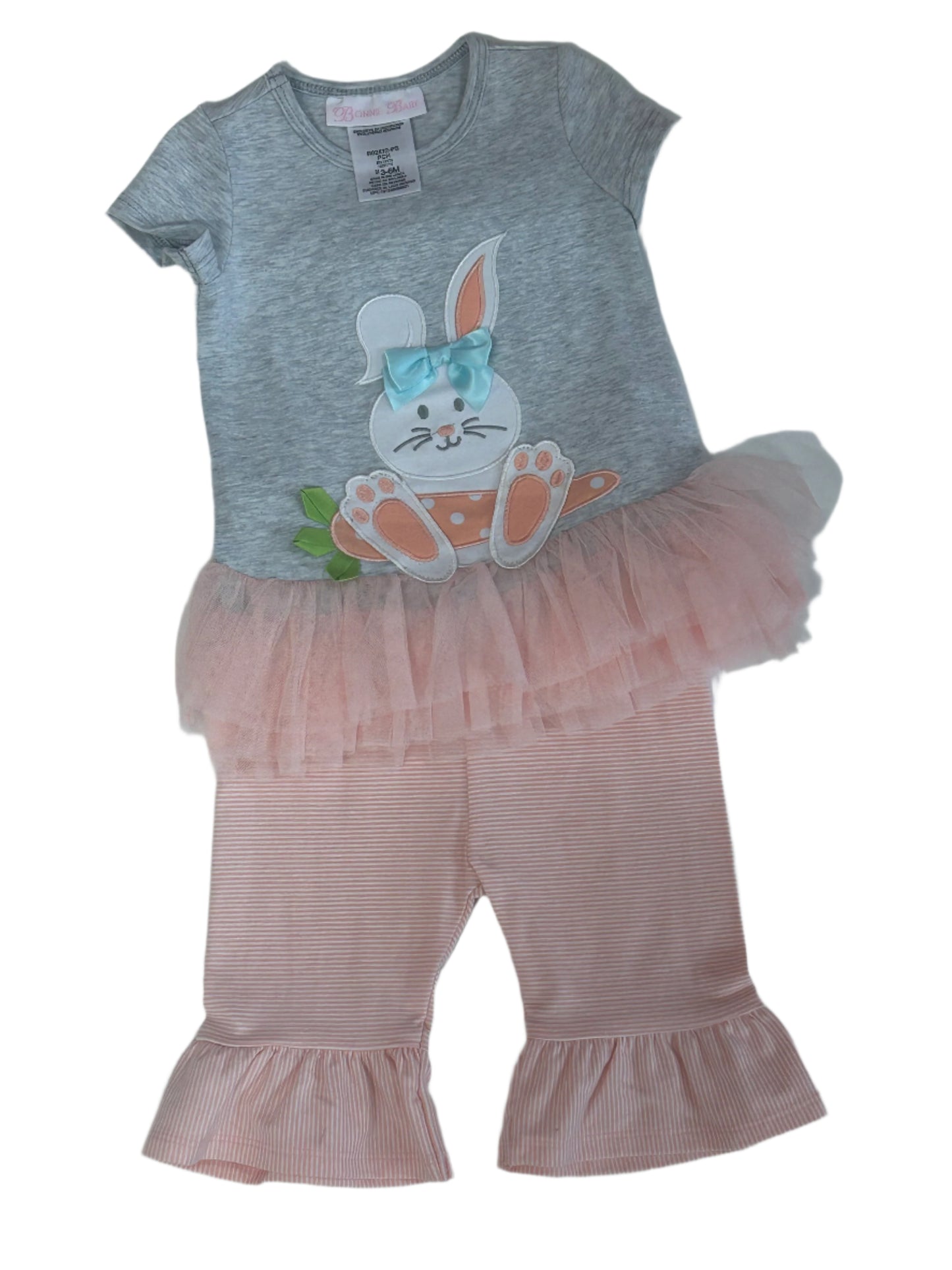 Bonnie Baby Gray/ Peach Striped Bunny 2pc R02472