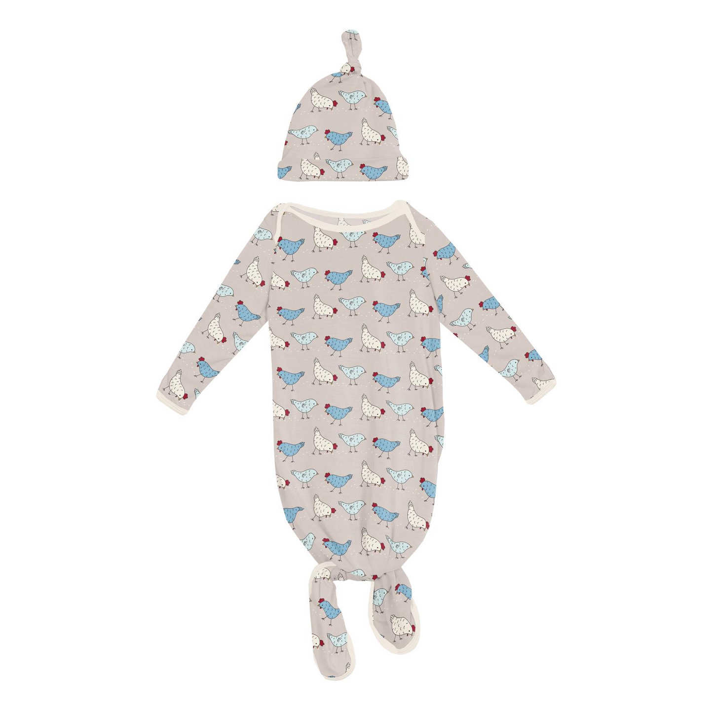 Kickee Pants Layette Gown & Hat Set Latte Chickens