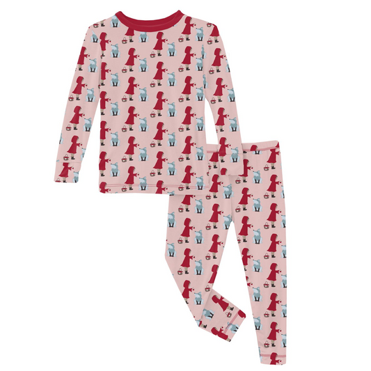 Kickee Pants Girl L/S Pajama Set Baby Rose Little Red Let's Be Friends