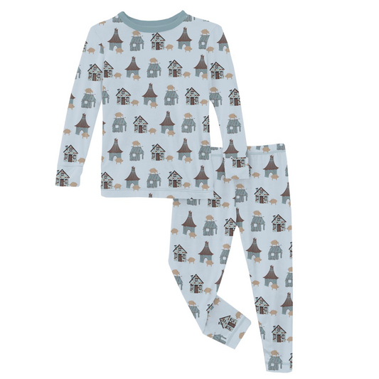 Kickee Pants Unisex L/S Pajama Set Illusion Blue Three Little Pigs