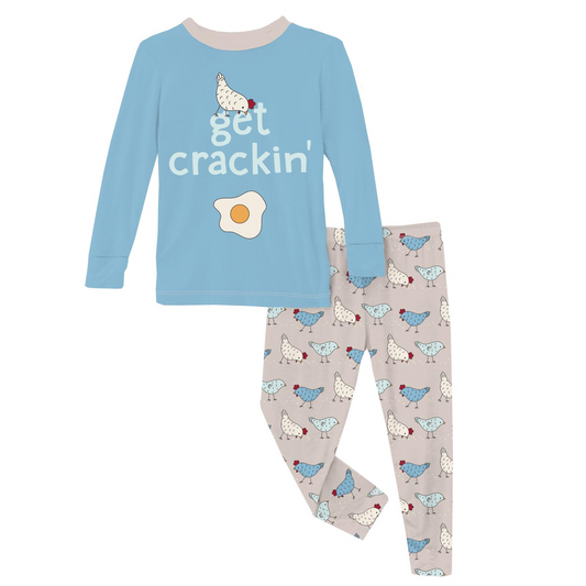 Kickee Pants L/S Pajama Set Latte Chickens