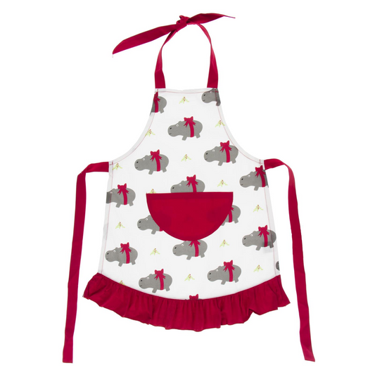 Kickee Pants Children's Ruffle Apron Natural Christmas Hippo