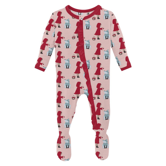 Kickee Pants Girl Ruffle Footie w/2way zipper Baby Rose Little Red Let's Be Friends