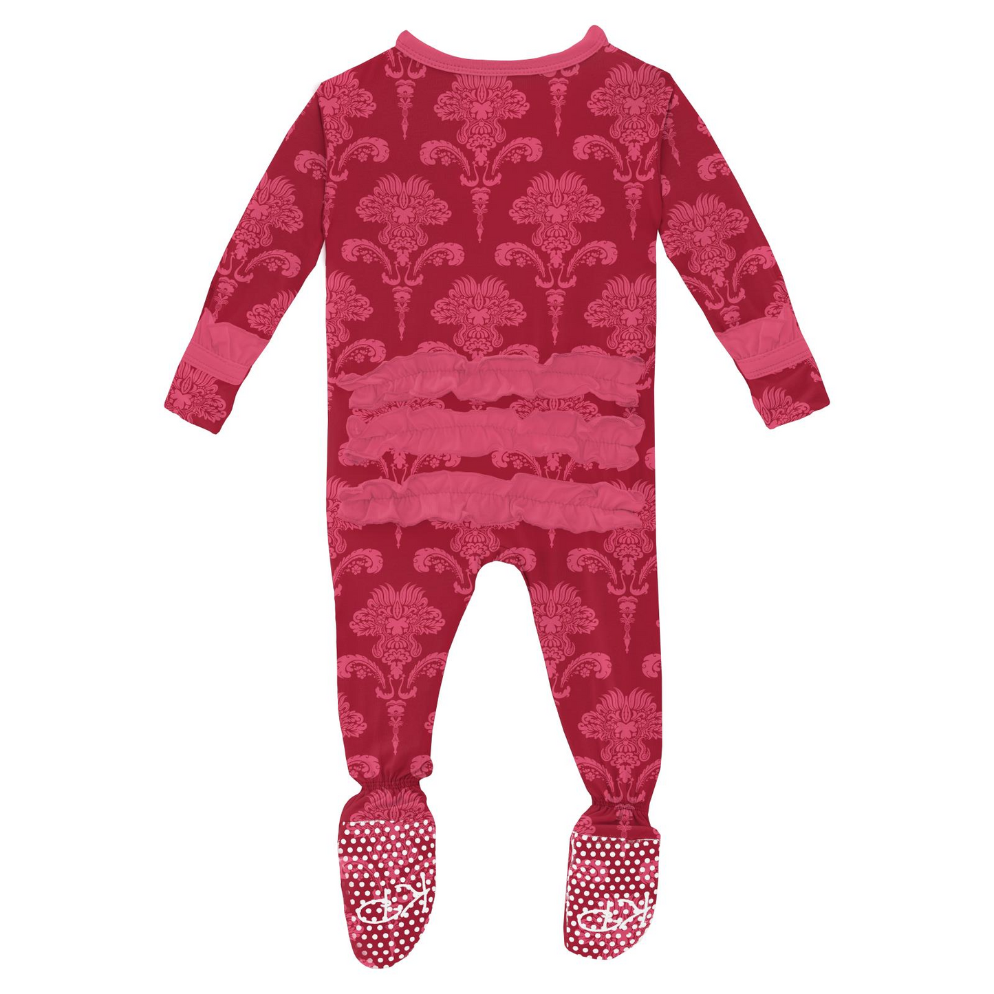 Kickee Pants Girl Ruffle Footie w/2way zipper Crimson Damask