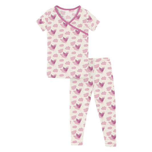 Kickee Pants Girl S/S Kimona Pajama Set Natural Flying Pigs