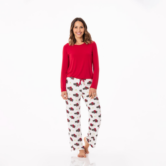 Kickee Pants Women L/S Pajama Set Natural Christmas Hippo