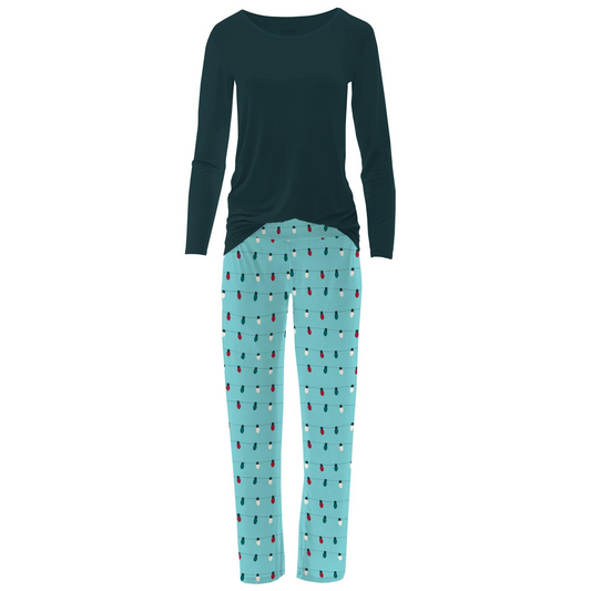 Kickee Pants Women L/S PJ Set Iceberg Holiday Lights