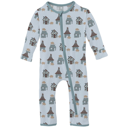 Kickee Pants Boy Coverall w/2way zipper Illusion Blue Three Little Pigs