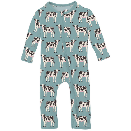 Kickee Pants Boy Coverall w/zipper Jade Cows