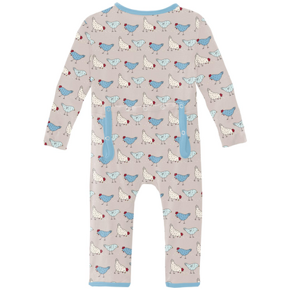 Kickee Pants Boy Coverall w/2way zipper Latte Chickens