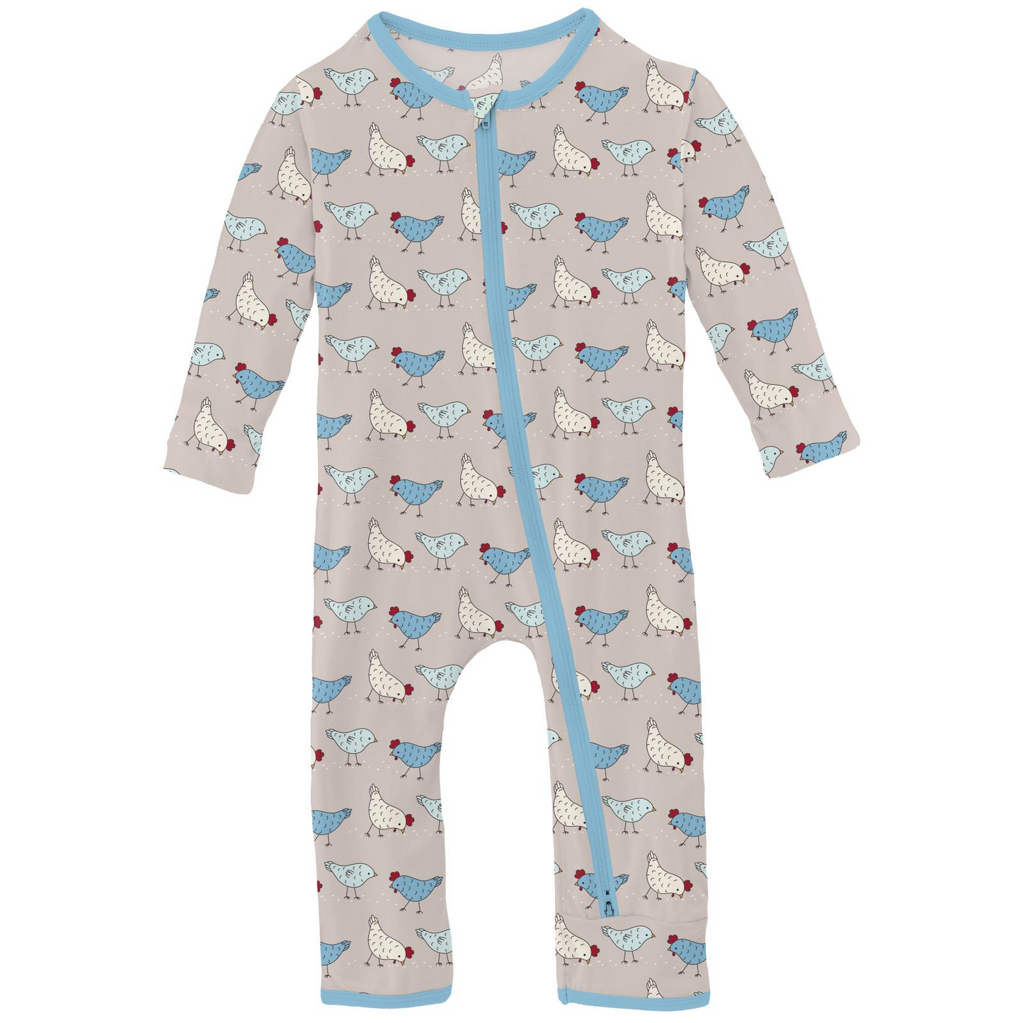 Kickee Pants Boy Coverall w/2way zipper Latte Chickens