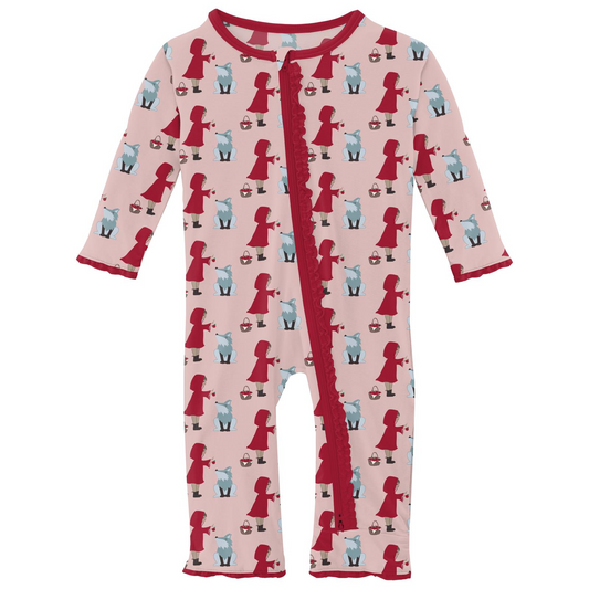 Kickee Pants Girl Muffin Ruffle Coverall w/2way zipper Baby Rose Little Red Let's Be Friends